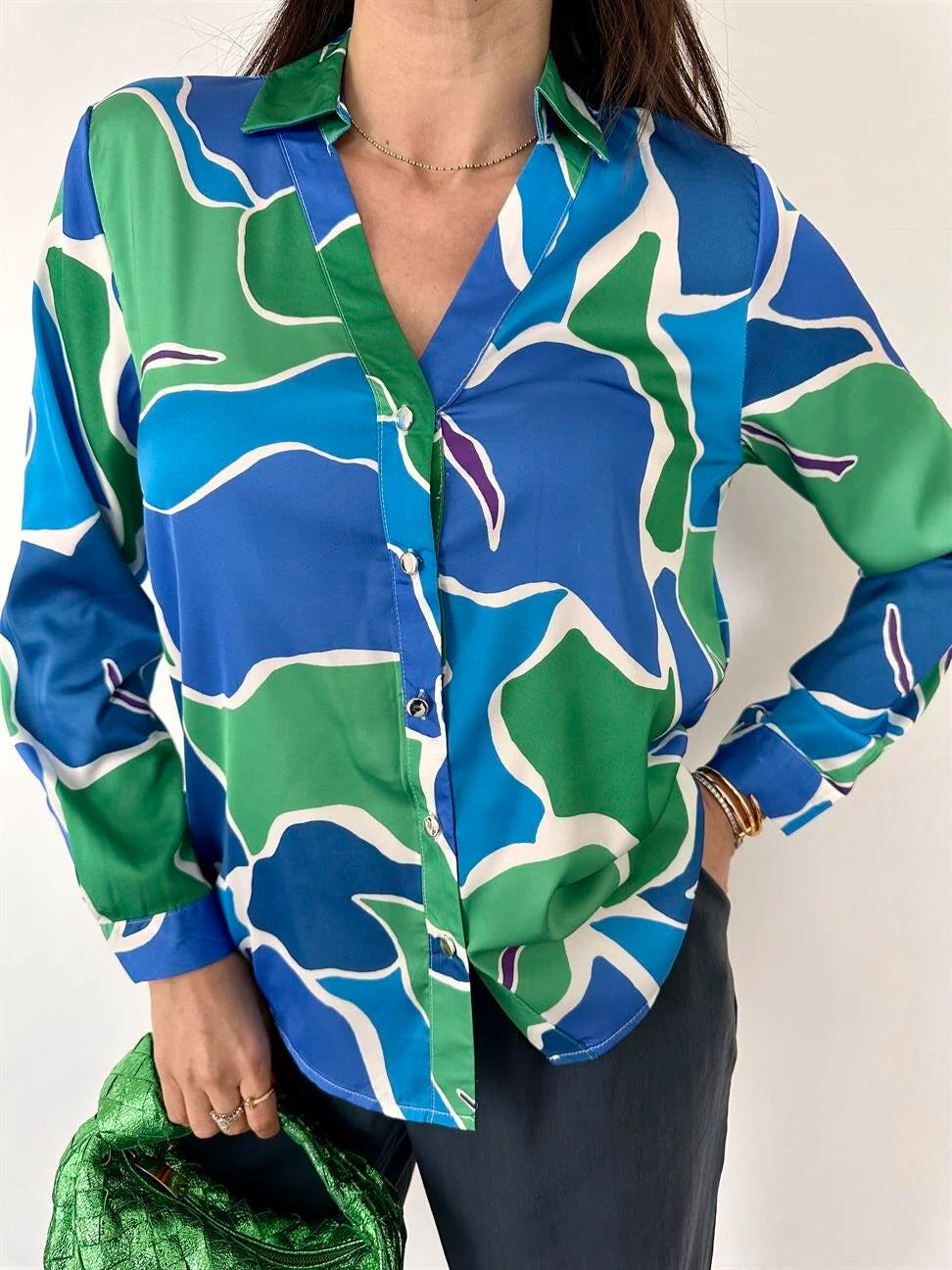 Patterned satin shirt