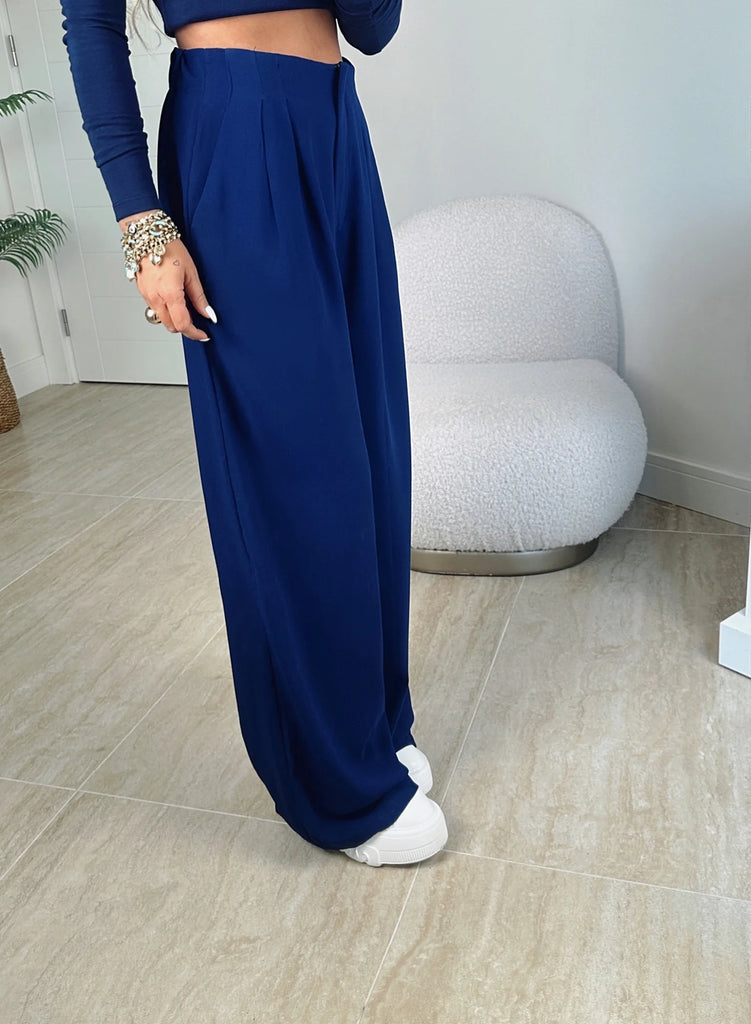 Double pleated wide leg palazzo trousers