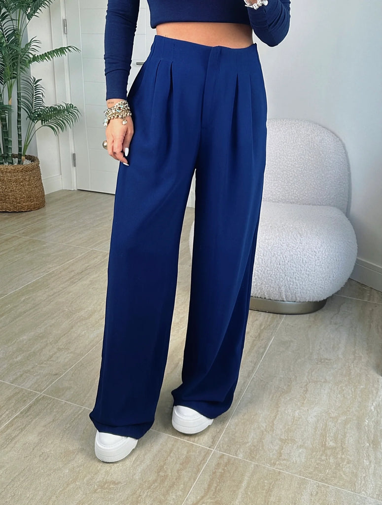 Double pleated wide leg palazzo trousers