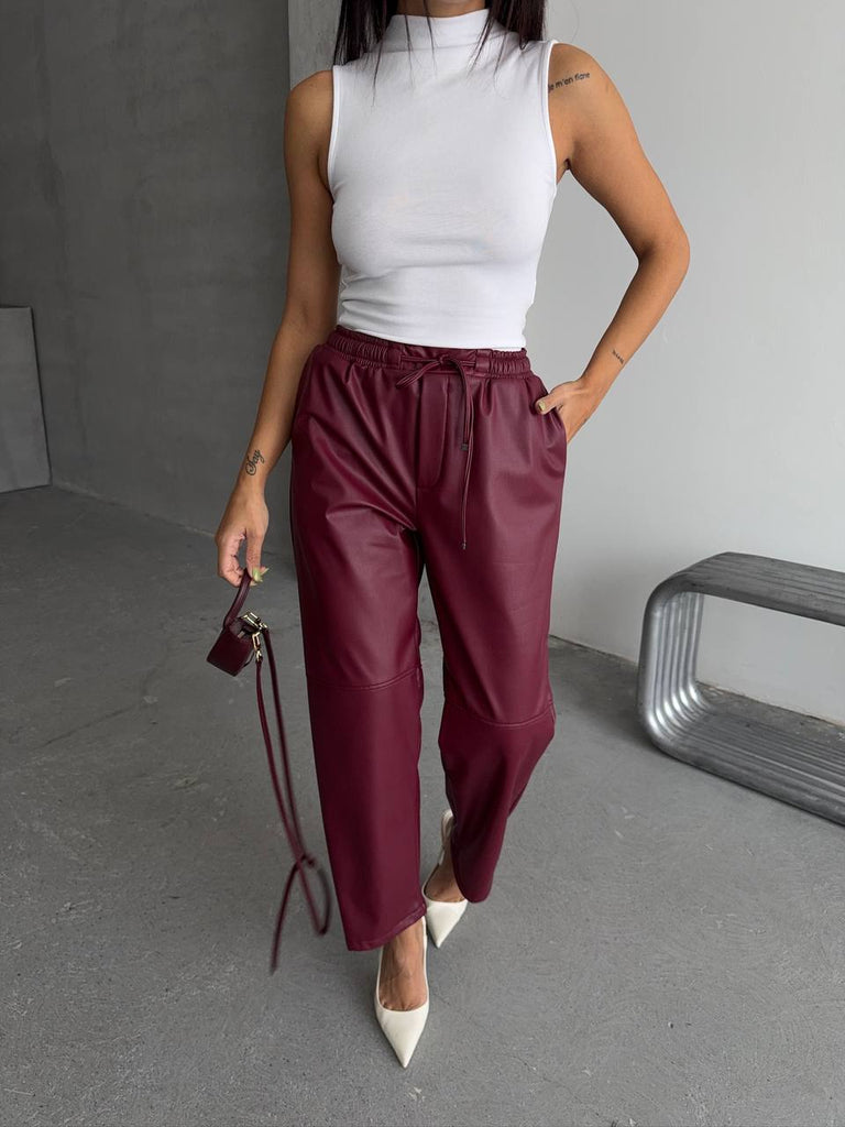 Burgundy leather trouser