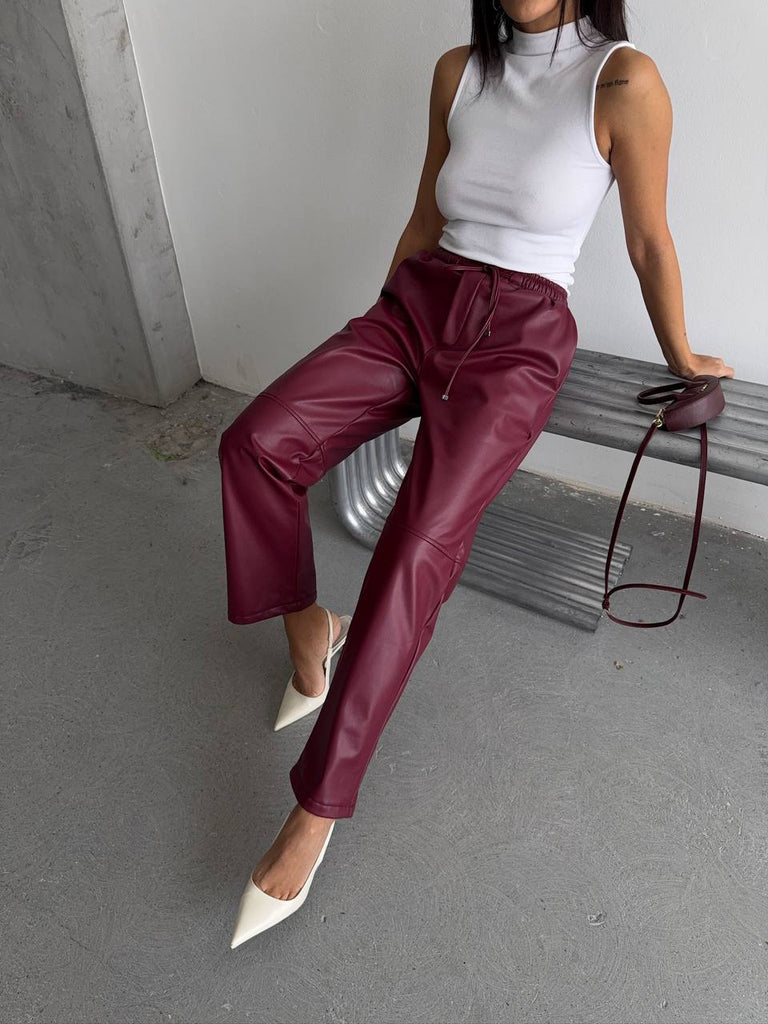 Burgundy leather trouser