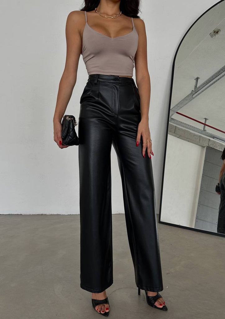 Palazzo cut faux leather trousers