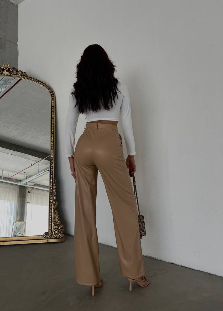 Palazzo cut faux leather trousers