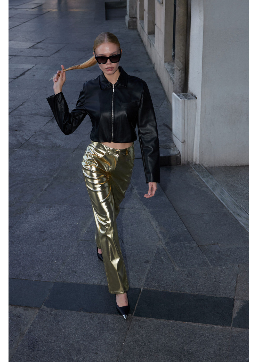 Metallic  wide leg trousers