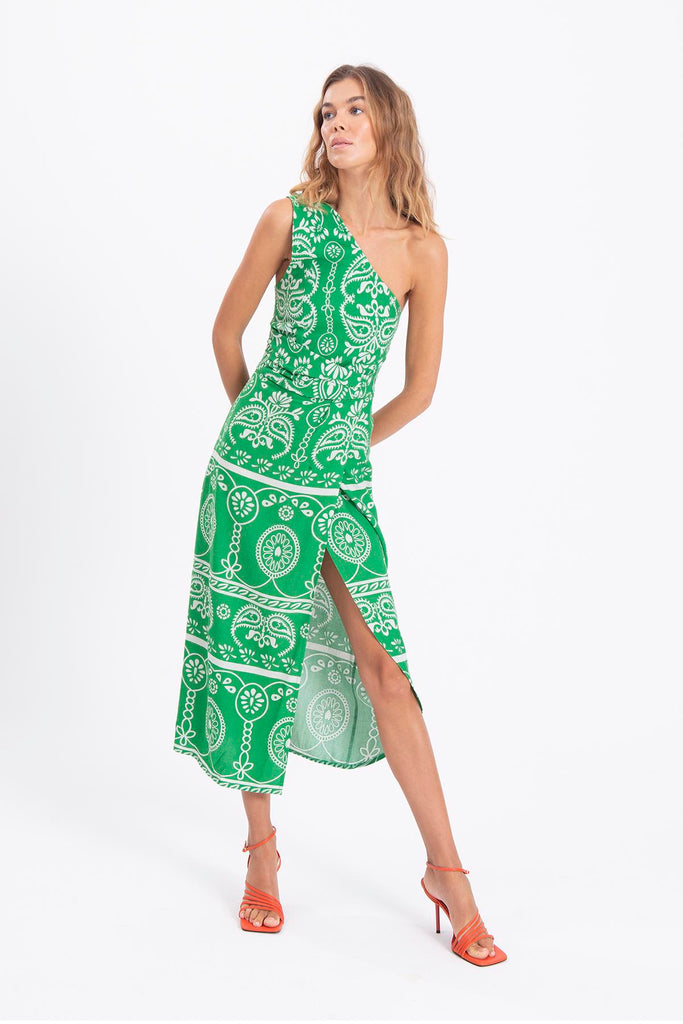 One shoulder linen dress green | Leya Boutique One shoulder linen dress green | Leya Boutique