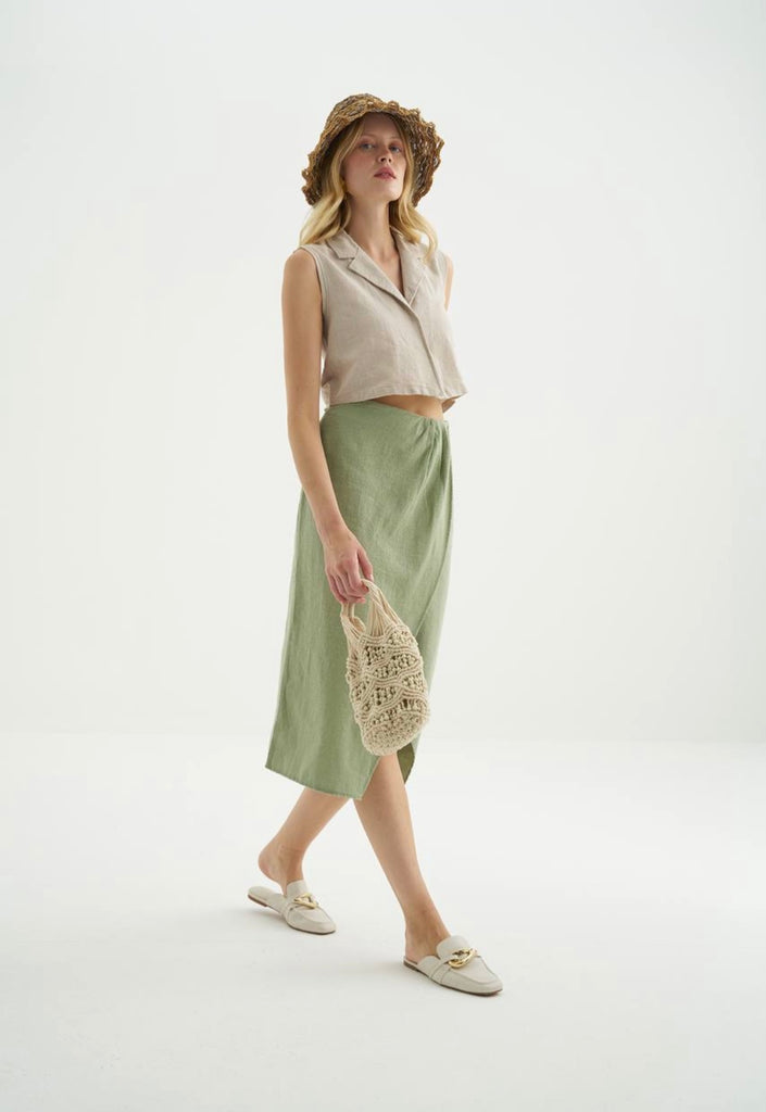 Cotton pleated midi skirt