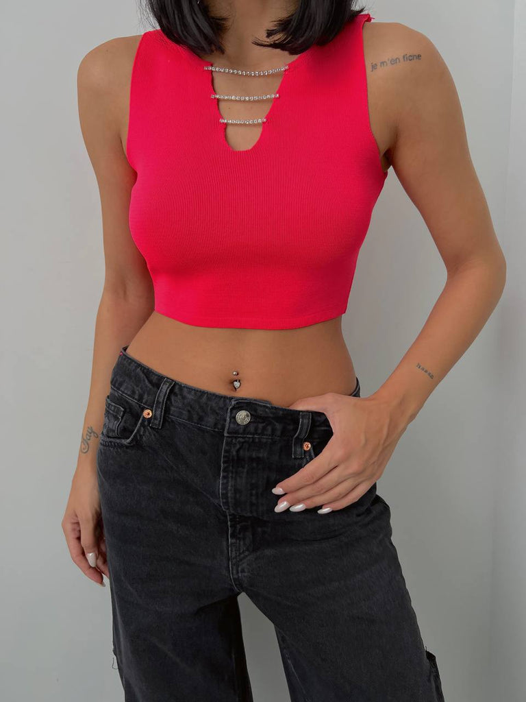 lace-up ribbed crop top