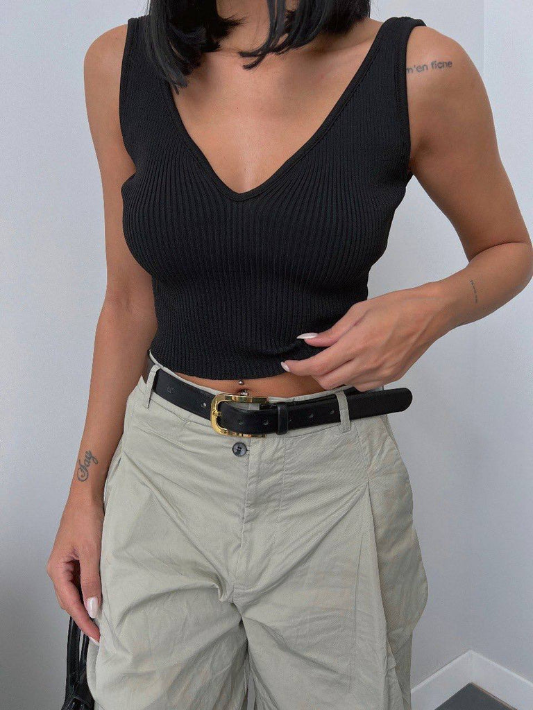open knit strappy top