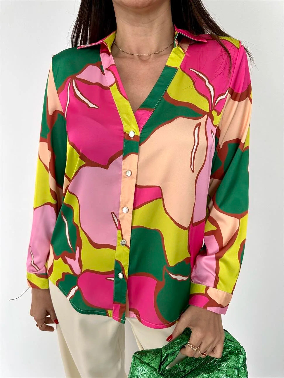 Patterned satin shirt