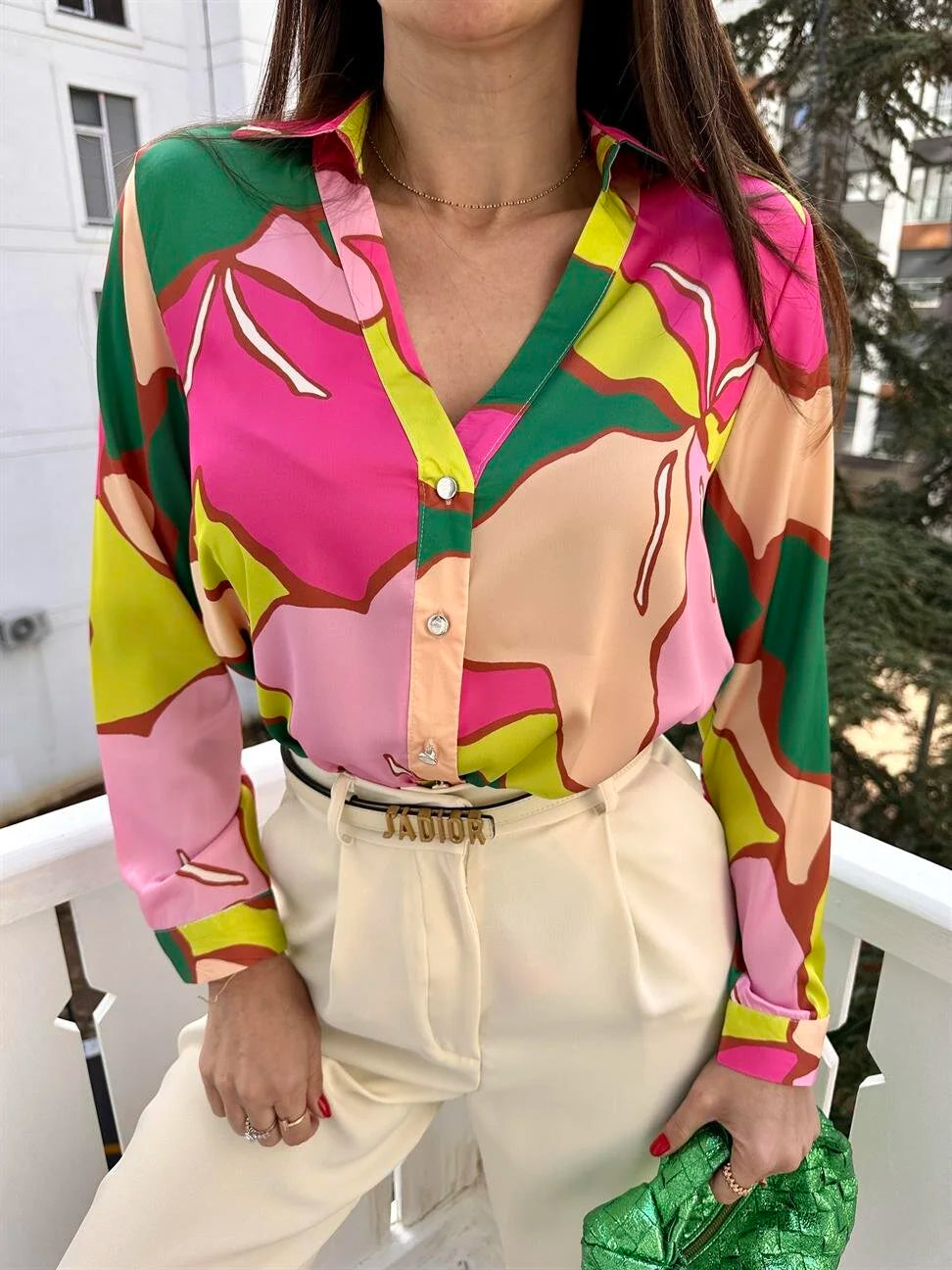 Patterned satin shirt