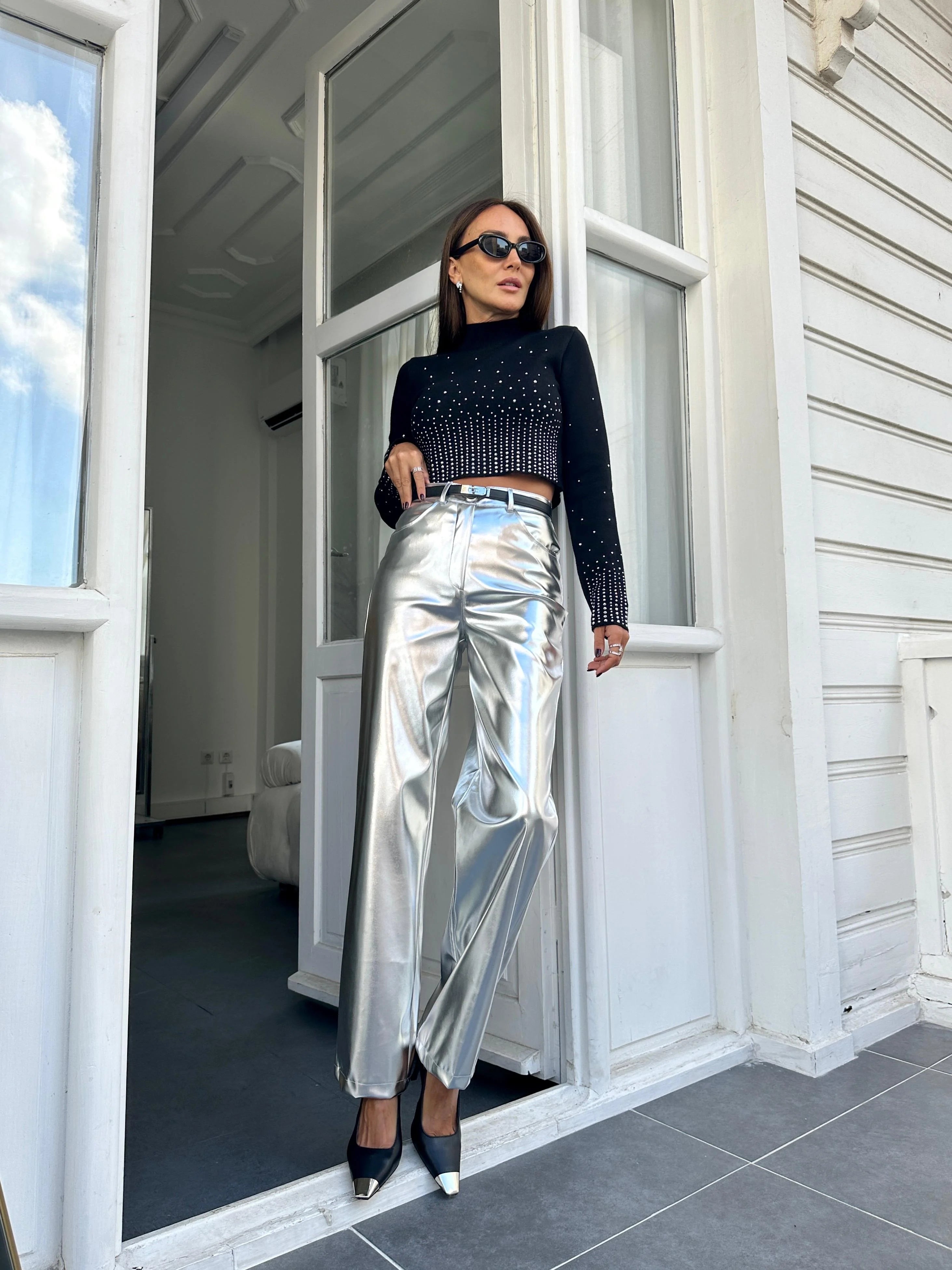Metallic  wide leg trousers
