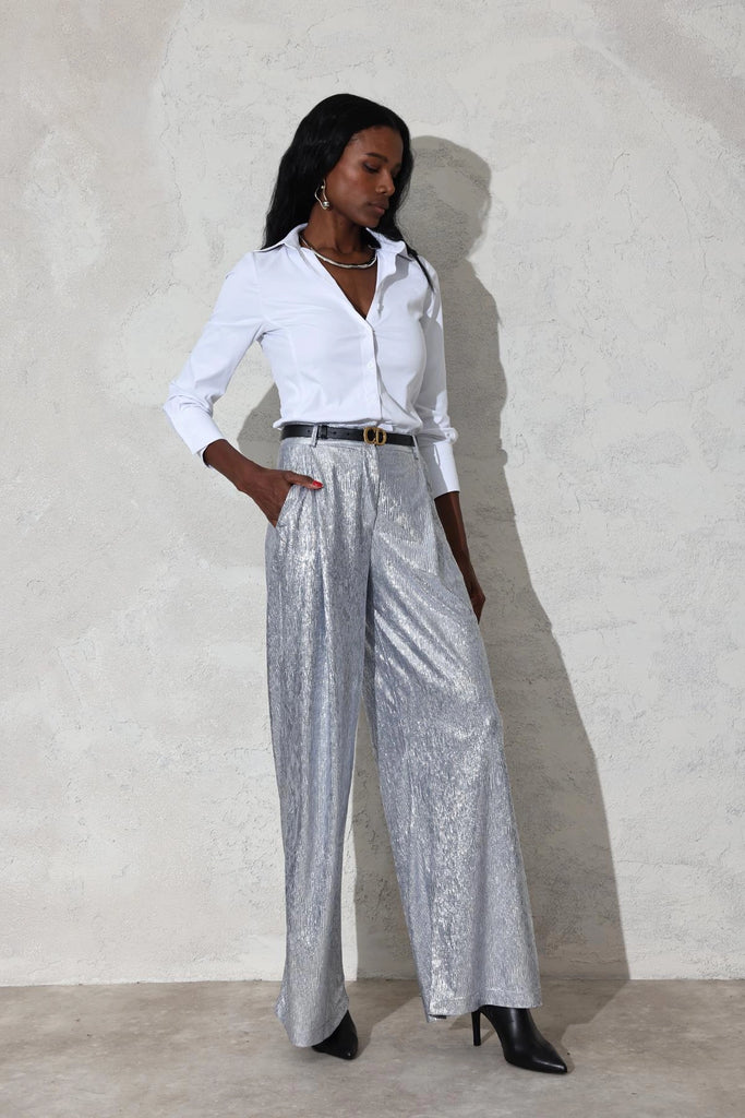 Metallic wide leg trouser