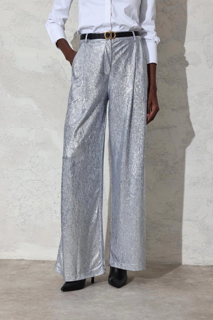 Metallic wide leg trouser