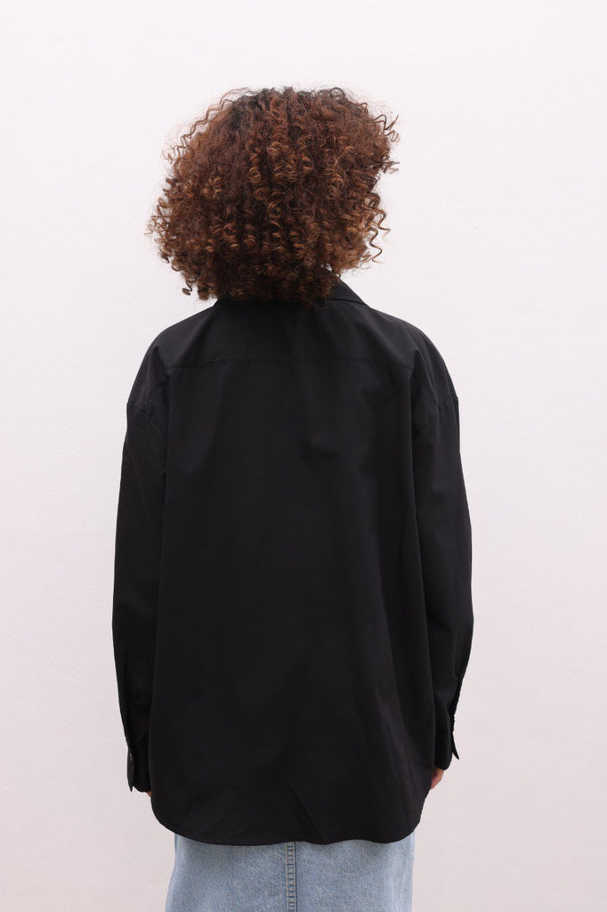 Oversize studded poplin shirt black